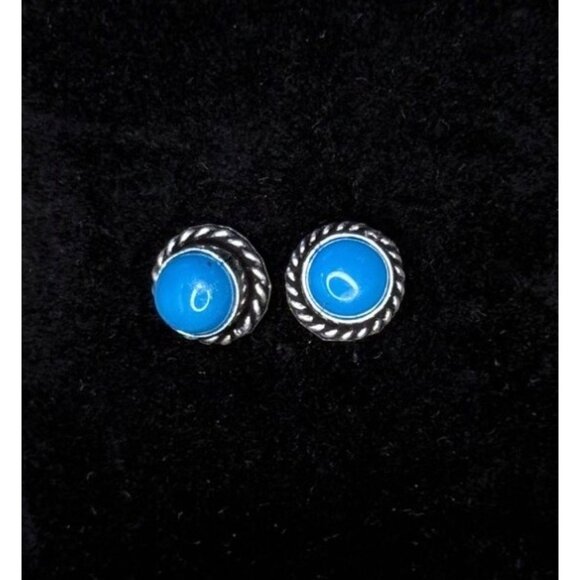 Aqua Blue Agate Hand Made Sterling Silver Earrings - Picture 1 of 2